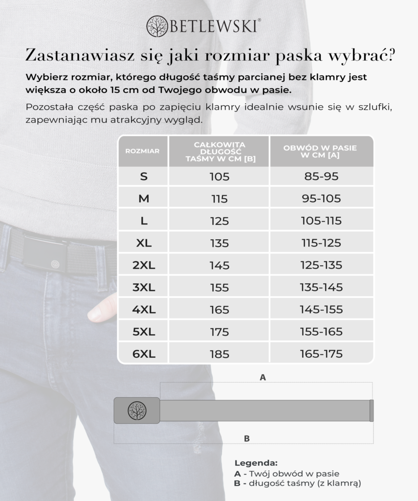 Tabela rozmiarów pasków parcianych CASUAL Betlewski