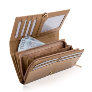 Złoty portfel damski z lakierowanej skóry SHINY Betelwski