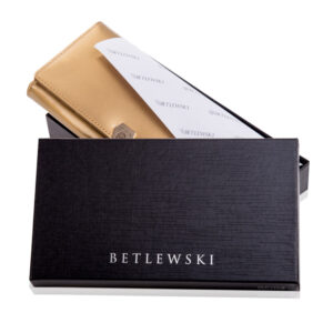 Złoty portfel damski z lakierowanej skóry SHINY Betelwski