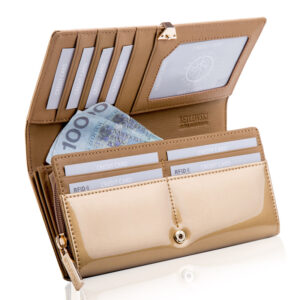 Złoty portfel damski z lakierowanej skóry SHINY Betelwski