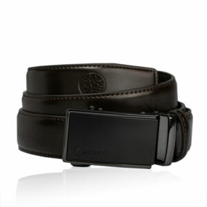 Brązowy pasek z skórzany z ciemną klamrą - Skórzany pasek męski automatyczny Betlewski®