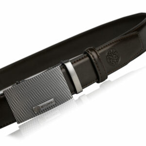 Srebrna klamra i brązowy pasek skórzany - Skórzany pasek męski automatyczny Betlewski®