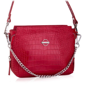 Torebka damska czerwona ze skóry naturalnej o fakturze skóry krokodyla croco animal print