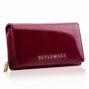 Bordowy skórzany portfel damski z olejowanej skóry naturalnej Betlewski