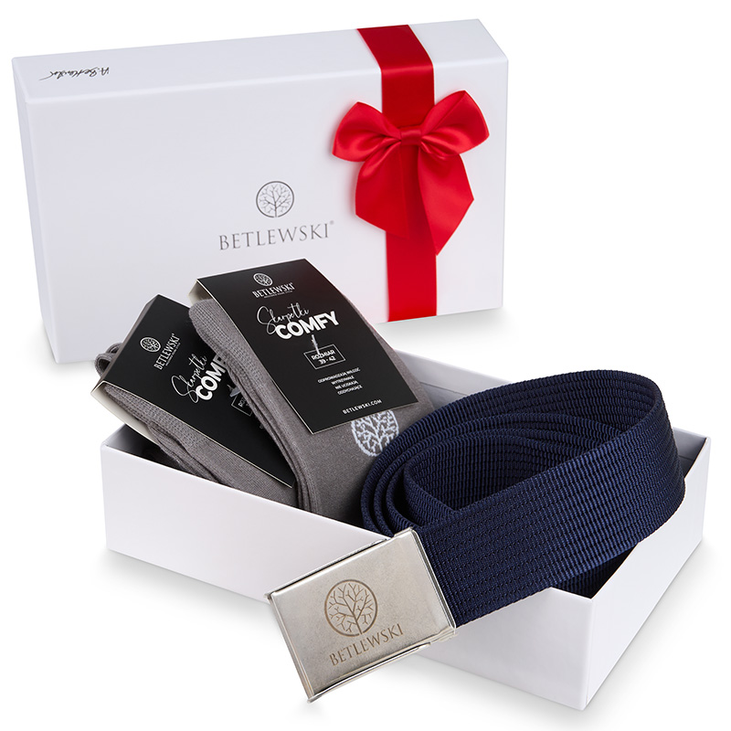 zestaw prezentowy ze skarpetkami i paskiem dla niego
